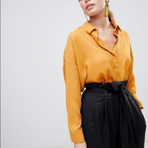 Mustard soft cropped long sleeve button up shirt
